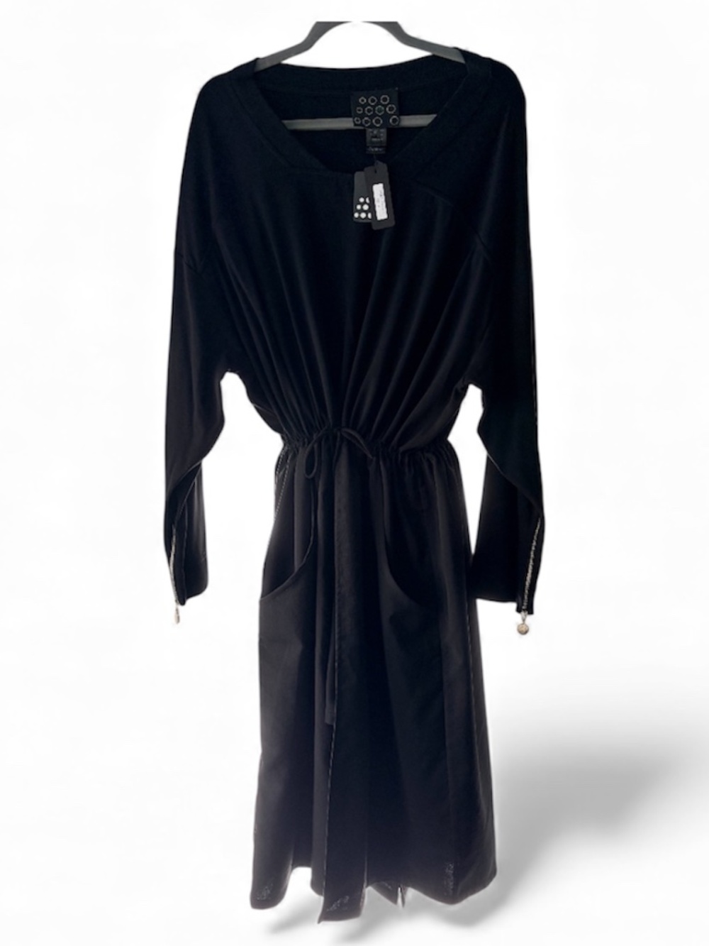 NY77 Design Black Drawstring Midi Dress NWT